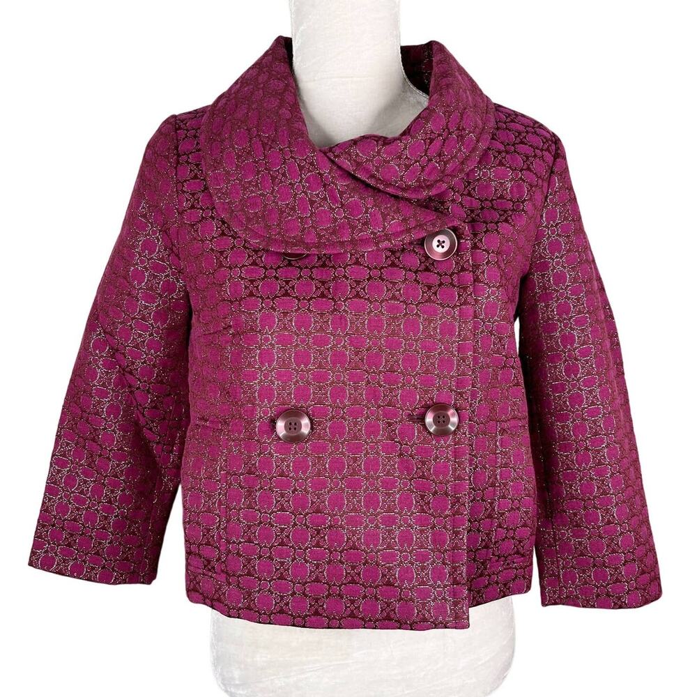 Isaac Mizrahi Target Blazer 10 Scarlet Bloom Crop Pockets Textured New